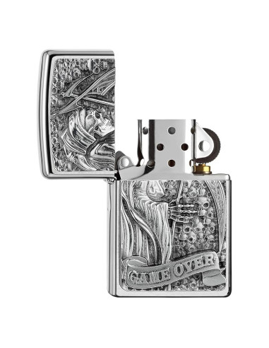 Encendedor fiable Zippo Reaper Game Over Chrome Brushed