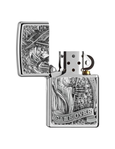Encendedor fiable Zippo Reaper Game Over Chrome Brushed