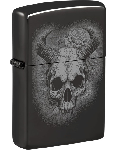 Encendedor Zippo Flower Skull with Horns High Polish Black
