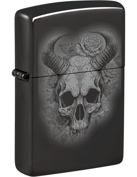 Encendedor Zippo Flower Skull with Horns High Polish Black