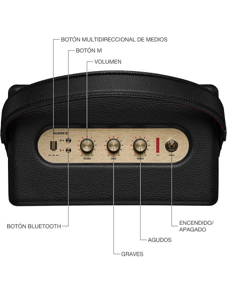 “Marshall Kilburn III diseño elegante Black con graves profundos y batería larga duración”