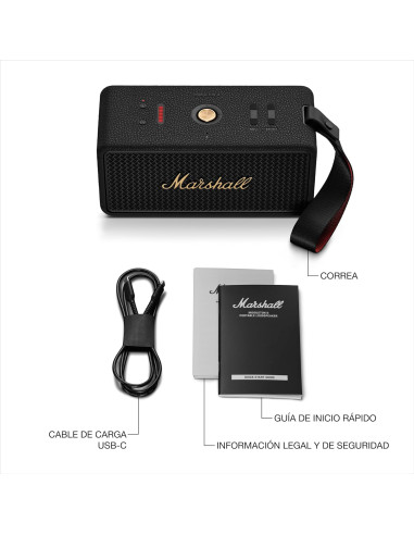 “Altavoz Marshall portátil Middleton II Black & Brass con sonido envolvente 360°”